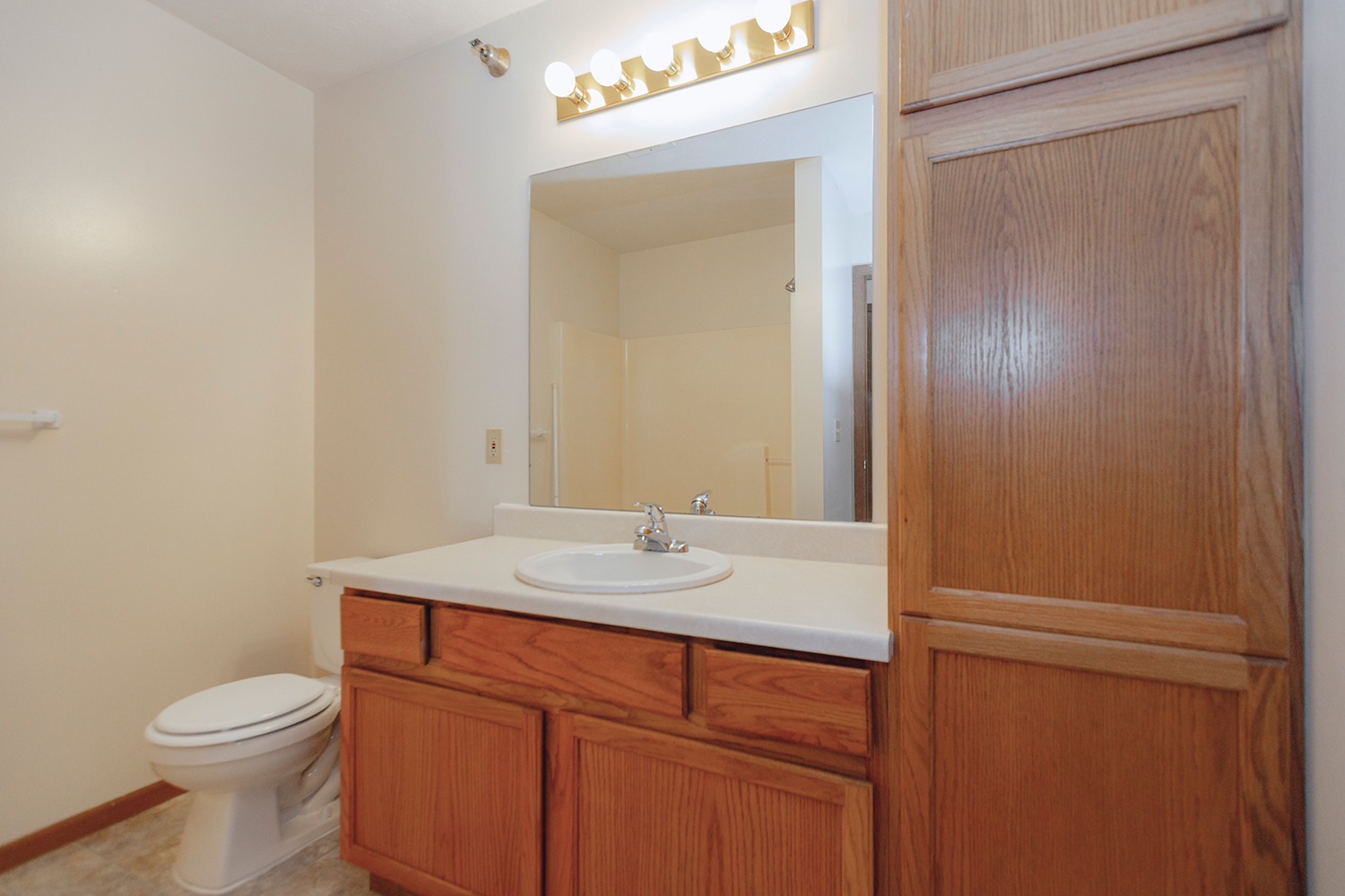 Bathroom and vanity in Sunburst Floorplan: 2 bedroom 972 sq ft