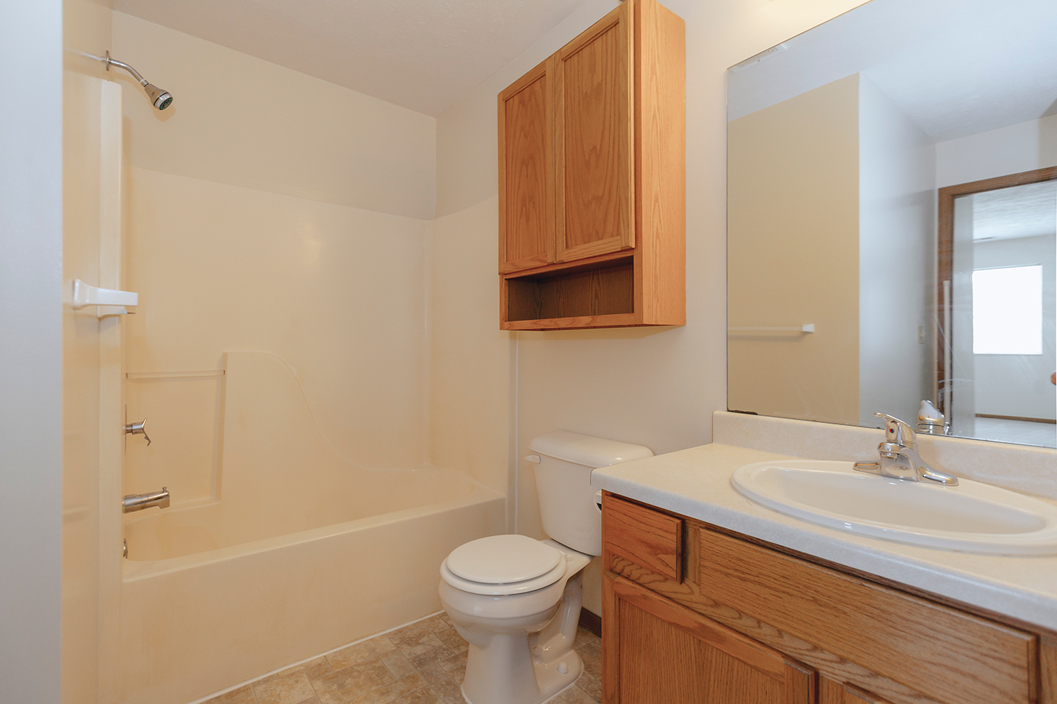 Bathroom and vanity in Sunburst Floorplan: 2 bedroom 972 sq ft