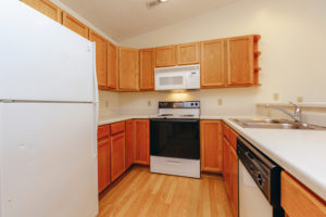Kitchen interior of Sunset Floorplan: 1 bedroom with den