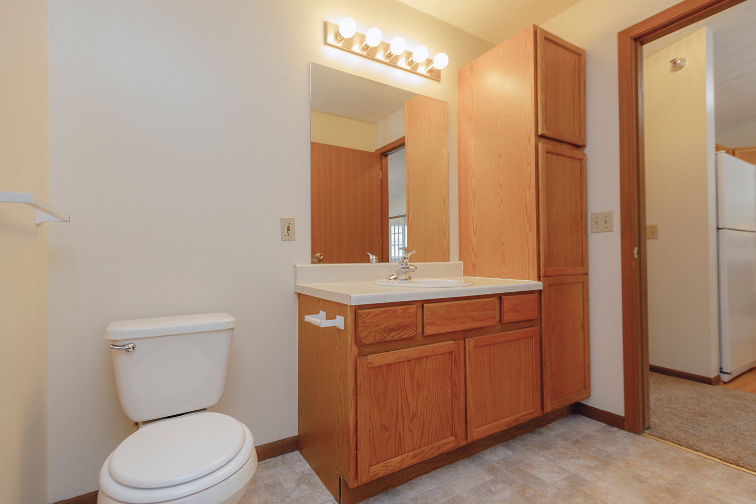 Bathroom and vanity in Sunset Floorplan: 1 bedroom with den
