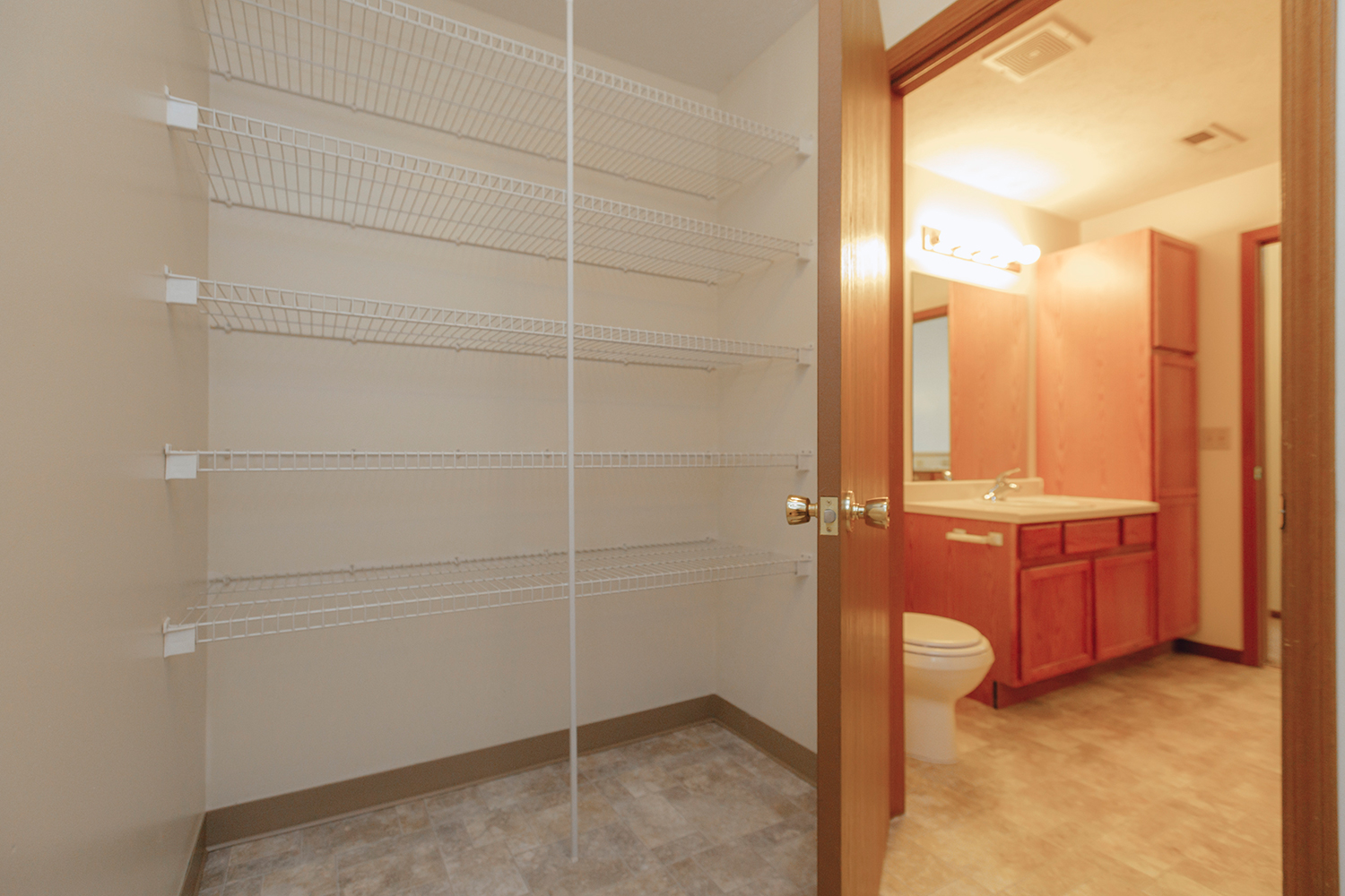 Closet interior of Sunset Floorplan: 1 bedroom with den